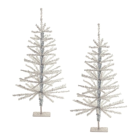 Homeroots Set Of Two Silver Tinsel Sparse Pine Christmas Trees, 2PK 633716