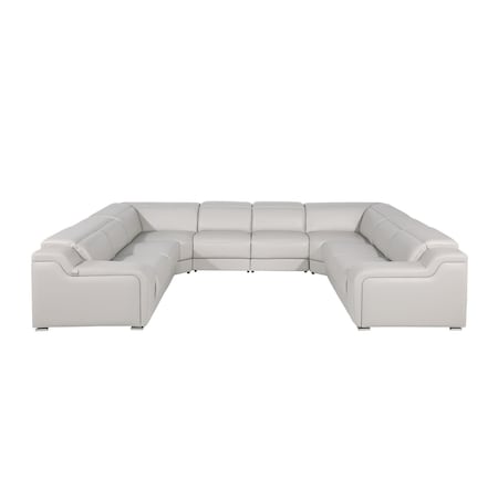 Homeroots Light Gray Italian Leather Power Reclining U Shaped Eight Piece Corner Sectional With Console 632573