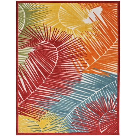 Homeroots 8' X 10' Orange Yellow Red Blue And Green Palm Leaf Indoor Outdoor Area Rug 550358