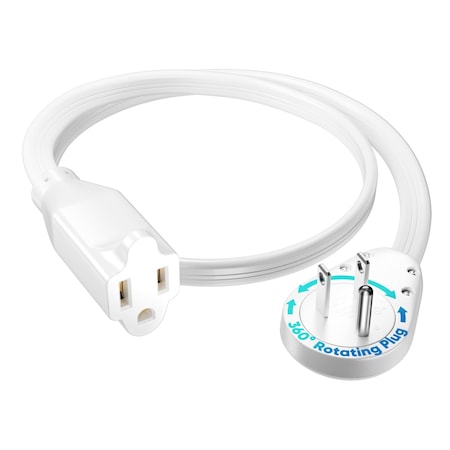 Maximm 1ft 14AWG 360 degrees Flat Plug Heavy Duty Extension Cord, Low Profile UL, White ADW-S360-31F01-14W0