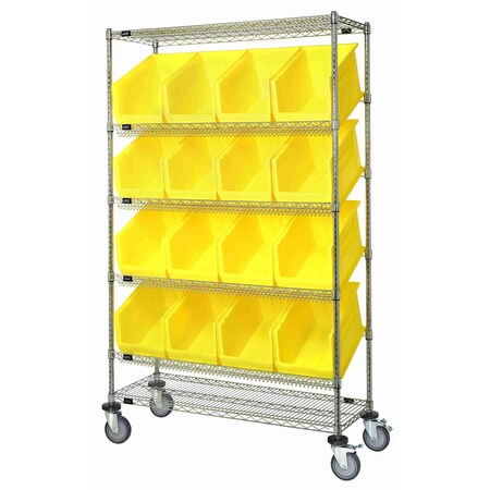 Quantum Storage Systems WIRE UNIT SLANTED SHELVES W/16 BINS YELLOW WRCSL6-74-1848-260YL