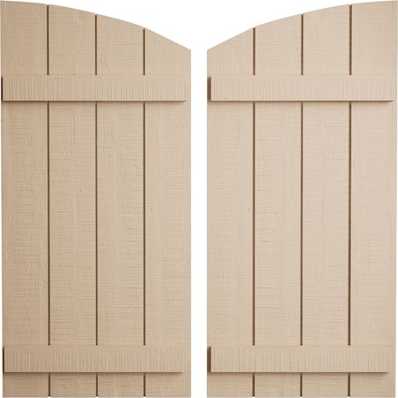 Ekena Millwork Rough Cedar 4 Board Joined Board-n-Batten w/Elliptical Top Faux Wood Shutters, 22W x 66H, PR SHUBJL22X66RCPR