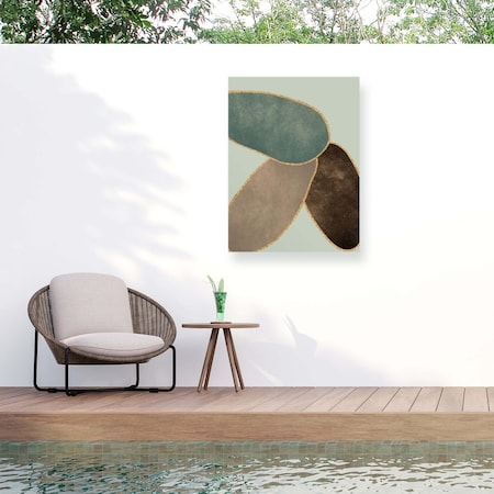 Trademark Fine Art Outdoor Canvas Art Bilge Paksoylu 'Abstract Circles With Gold 3' Wall Art for Patios, or Gardens 1X28741-OC2432WR