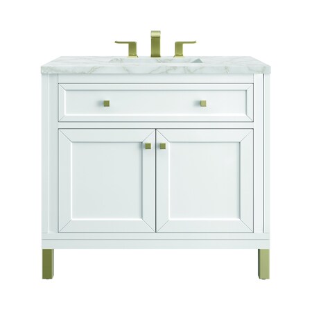James Martin Vanities Chicago 36 in. Single Vanity, Glossy White, w/ 3 CM Victorian Silver Silestone Top 503-V36-GW-3VSL