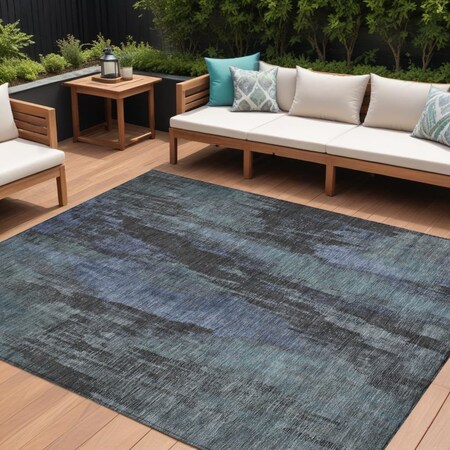 Homeroots 9' X 12' Blue And Gray Abstract Washable Indoor Outdoor Area Rug 616140