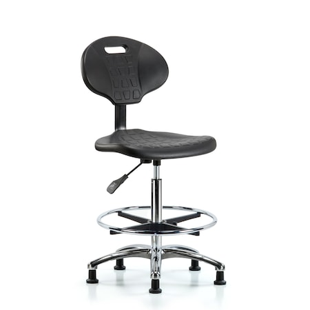 Blue Ridge Ergonomics Erie Hi Bench Chair, Chrome, CF, Glides, No Arms, 24" to 34" Height, Black; Blue BR-TPHBCH-CR-A0-CF-RG