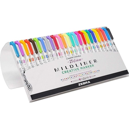 Zebra Pen Mildliner Highlighter - Fine, Broad Marker Point - Bullet, Chisel Marker Point Style - 25-/ Pack 78525