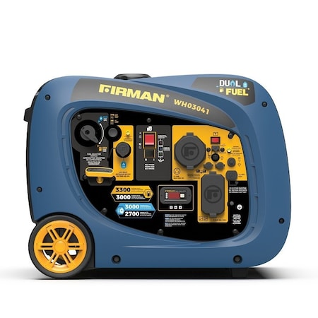 Firman Portable Generator, 30 A, 120 VAC, Gasoline, LPG, 1.8 gal Tank, 9 hr Run Time, Recoil Start WH03041
