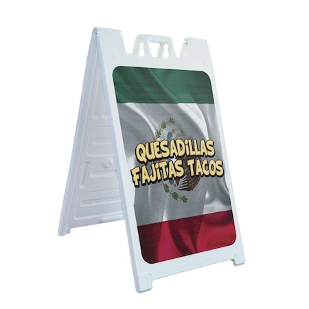 Signmission Quesadillas Fajitas Tacos, A-Frame & 2 Decals Installed, Heavy-Duty Plastic Frame SBHD-D-2436-30417