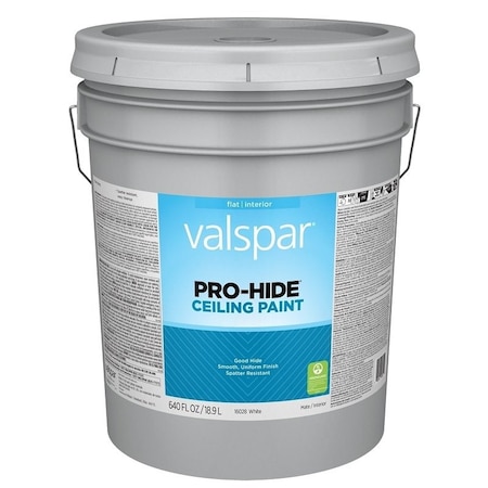 Valspar Pro-Hide 16028 Ceiling Paint, Flat, White, 5 gal, Plastic Pail, Latex Base 028.0016028.008