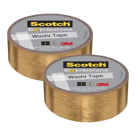 Scotch Expressions Washi Tape, .59" x 275", Gold Foil, 2PK C614-GLD