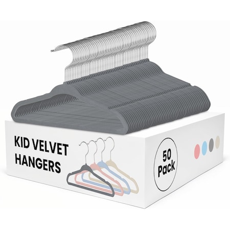 Simple Deluxe Kids Velvet Hangers, 11 Inch Durable Children Hangers for Closet, Grey, 50PK HKHANGVELVETKID50GRY