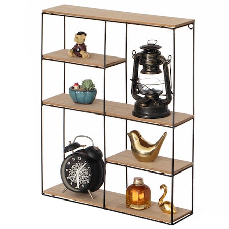 Vintiquewise Rectangular 4-Tier Floating Wall Shelf - Metal and Wood Wall-Mounted Display Shelf - QI004691.SQ