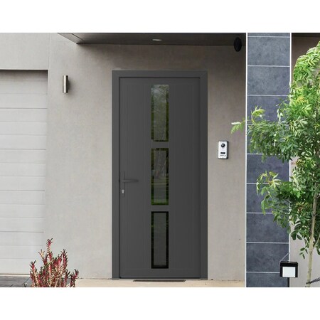 Vdomdoors Front Exterior Prehung Metal-Plastic Door, Manux 8112 Antracite Grey, Office Commercial and Residen MANUX8112EXD-ANT-W36xH80-RH