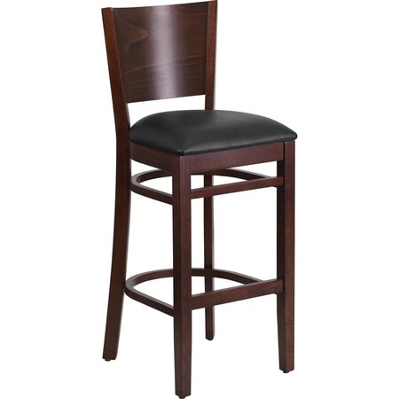 Flash Furniture Wood Barstool, Walnut, Ladder Bck, Blk Vny, Seat Height Range: 31-1/2" XU-DG-W0094BAR-WAL-BLKV-GG