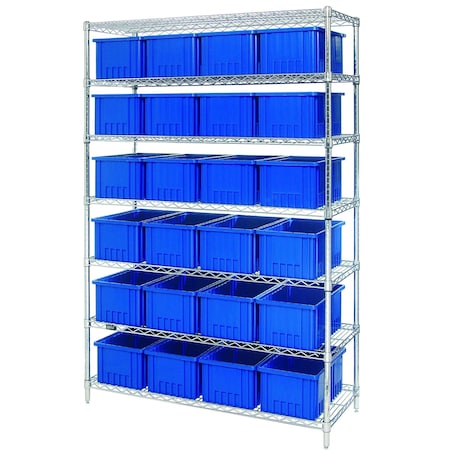 Quantum Storage Systems WIRE SHELVING UNIT W/ 24 BLUE DIVIDABLE GRIDS WR7-92080BL
