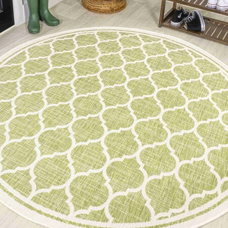 Jonathan Y Trebol Moroccan Trellis Textured Weave Green/Cream 5 ft Round Indoor/Outdoor Area Rug SMB109G-5R
