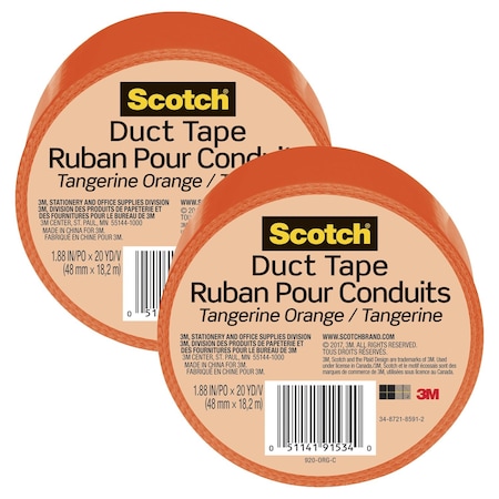 Scotch Duct Tape for Artists, 1.88 in x 20 yd (48 mm x 18.2 m), Tangerine Orange, 2PK 920-ORG-C