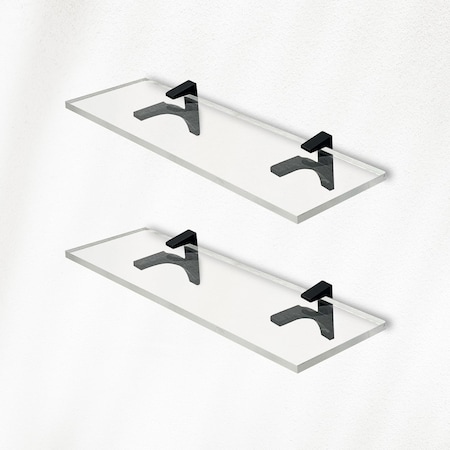 Fab Glass And Mirror Acrylic Shelf 6 x 14.5inces Black Bracket 3/4in Thickness Acrylic Pack of 2 AS19SC-6x14BL2P