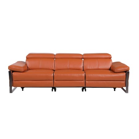 Homeroots 103" Camel Top Grain Leather Reclining Metal USB Sofa 720338