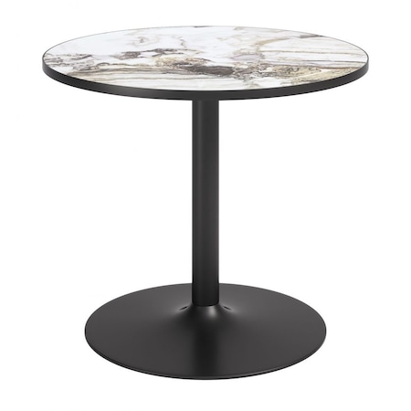 Homeroots 36" Gray Glass and Steel Pedestal Base Round Top Dining Table 720926