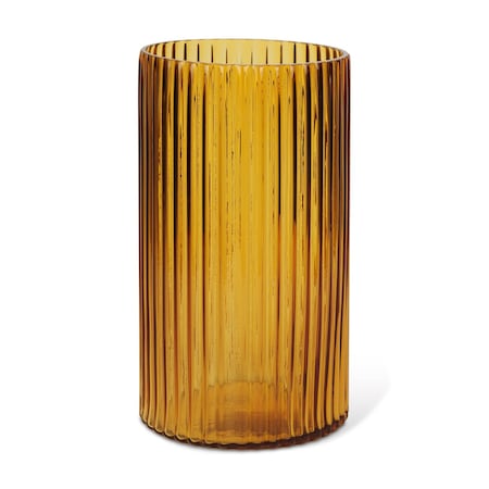 Homeroots 11" Amber Glass Ribbed Cylinder Table Vase 608314