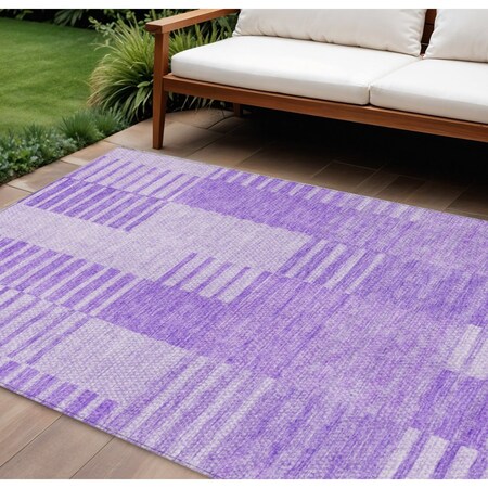 Homeroots 10' X 14' Lavender And Purple Striped Washable Indoor Outdoor Area Rug 581658