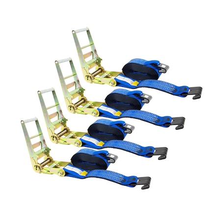 Mytee Products 4in x 30ft Ratchet Straps w/ flat hook, WLL 5,400 Trailer Tie Down - Blue, 4PK RS430Bx4