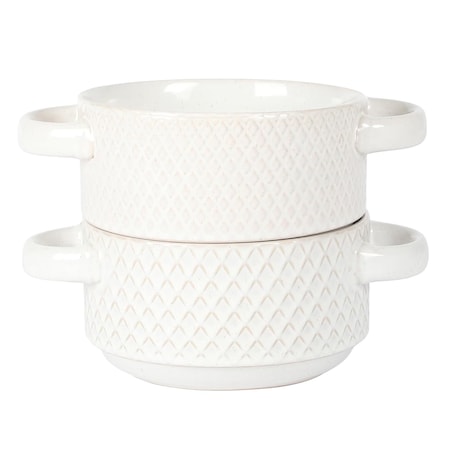 Gibson Elite Earlhart 2 Piece 6 Inch Ribbed Stoneware Soup Bowl Set with Handles in White 750123479M