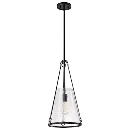 Nuvo Valentine, Medium Pendant, Black Finish, Hammered Glass 60/8256