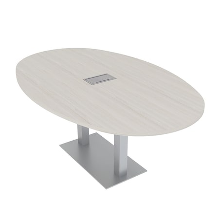 Skutchi Designs Boval Conference Table With Power Unit, 48 in W, 84 in L, Ivory HAR-BOVL-48X84-DOU-K458-ESIL