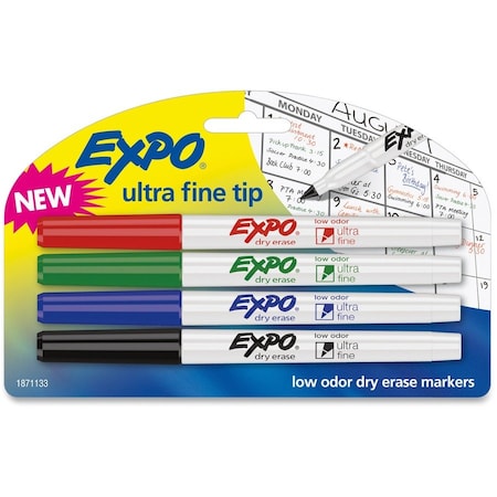 Expo Low-Odor Dry-Erase Marker, Extra-Fine Bullet Tip, Assorted Colors, PK4 1871133A