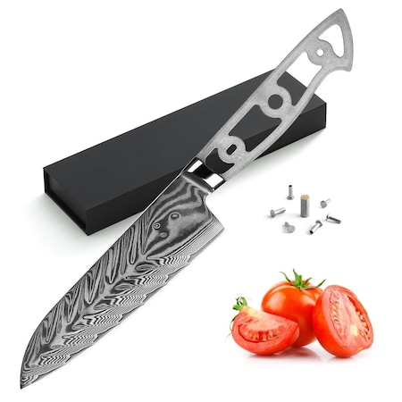 Katsura Cutlery 5.25 in. Storm-V Series 40 mm Ultra Wide Blade Damascus Santoku Blank Blade Chef Knife CKVD7B-no logo