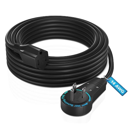 Maximm 15ft 14AWG 360 degrees Flat Plug Heavy Duty Extension Cord, 3-Prong Grounded, UL, Black ADW-360-31R15-14B0