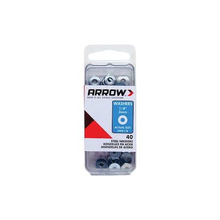 Arrow Flat Washers 1/8" D Steel Silver Silver WS1/8