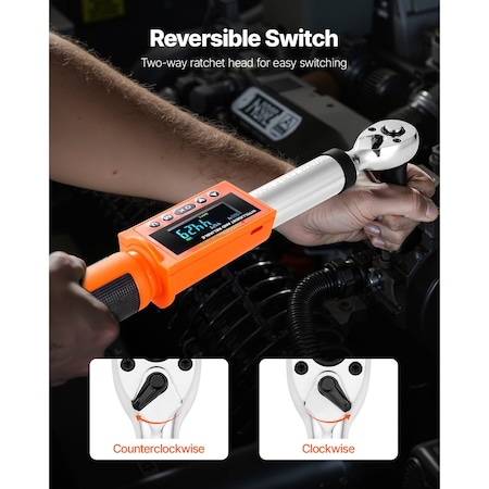 Vevor 3/8 Inch Digital Torque Wrench 4.94-99.57 lbf-ft 72-Tooth with LED Display SX11100