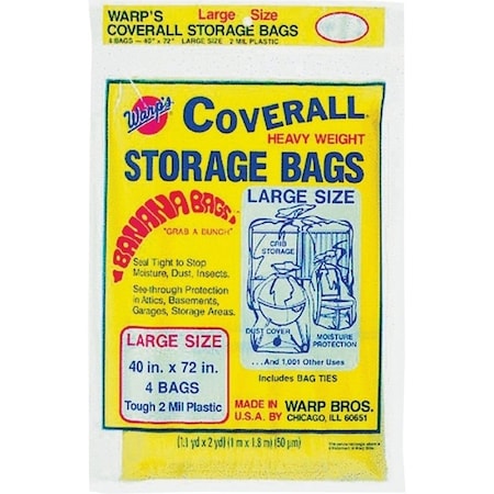 Warps Wrap's Banana Bags Storage Bag, L, Plastic, Yellow, 40 in L, 72 in W, 2 mil Thick CB-40
