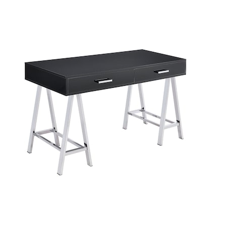 Homeroots 54" Black and Silver Writing Desk With Two Drawers 491474