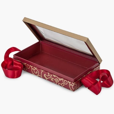 Nashville Wraps Elegant Red Scroll Window Box with Ribbon, 8.25x4.5x1.5, 18PK BFB7ERS
