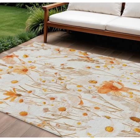 Homeroots 9' X 12' Ivory And Beige Floral Washable Indoor Outdoor Area Rug 611148