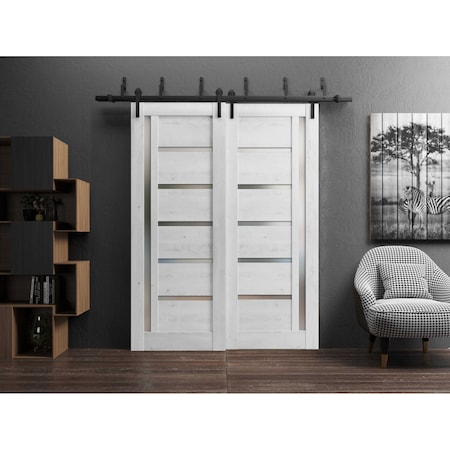 Sartodoors Sliding Closet Frosted Glass Barn Bypass Doors White 84x96 (2* 42x96) Solid Core Modern Interior QUADRO4088BBB-NOR-8496