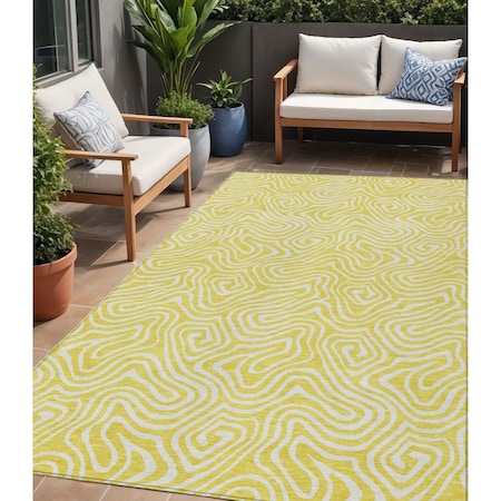Homeroots 5' X 8' Yellow And Ivory Abstract Washable Indoor Outdoor Area Rug 599773