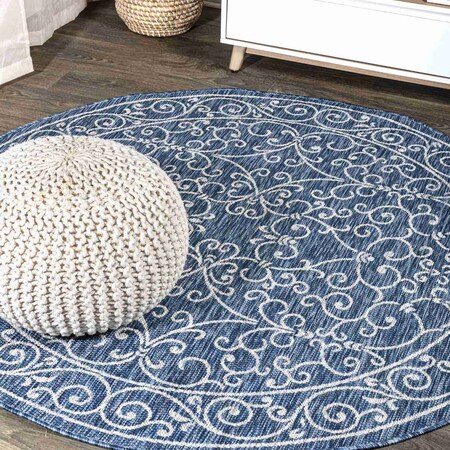 Jonathan Y Charleston Vintage Filigree Textured Weave Navy/Gray 5 ft Round Indoor/Outdoor Area Rug SMB106D-5R