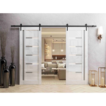 Sartodoors Double Barn Door 36x96 inches White Solid Core Modern Interior QUADRO4088DB-B-GLOS-3696