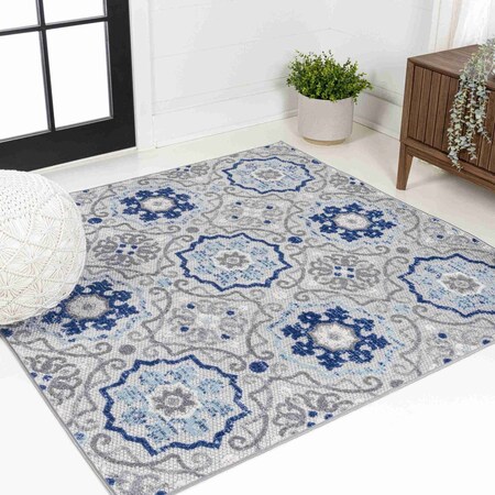 Jonathan Y Mediterranean Medallion Blue/Gray 5 ft Square Indoor/Outdoor Area Rug AMC101A-5SQ