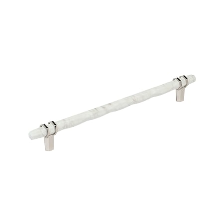 Amerock Carrione 10-1/16 inch 256mm Center-to-Center Marble White/Polished Nickel Cabinet Pull BP36664MWPN