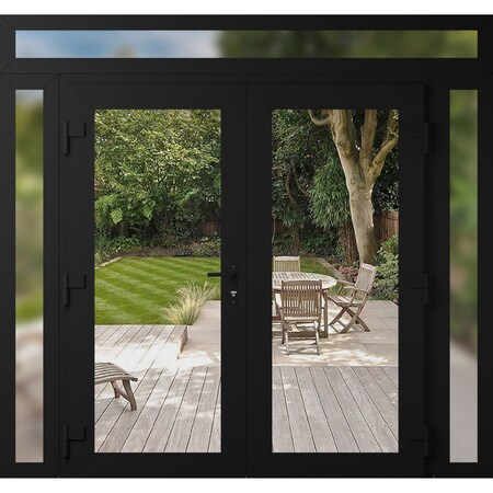 Vdomdoors Front Exterior Prehung Metal-Plastic Double Doors Clear Glass / MANUX 8666 Matte Black / Office Com MANUX8666DEXD-BLK-W12+72+12xH80+14-RH-I