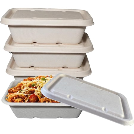 Ecoquality 22oz Rectangular Sugarcane Container With Sugarcane Lid, Compostable Bowl For Meals, 150PK EQCRTBWSL22-150