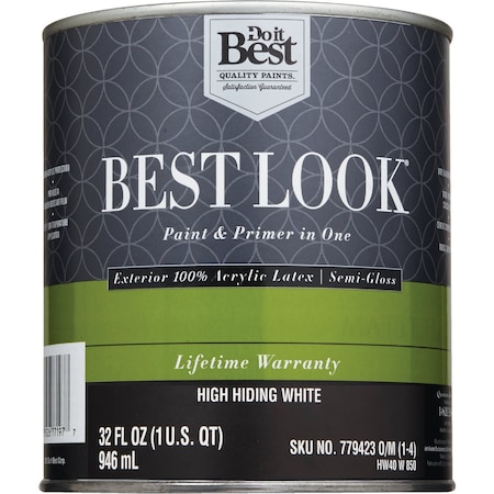 Do It Best 100% Acrylic Latex Prem Paint & Primer In One Semi-Gloss Exterior House Paint High Hiding Wht 1 Qt. HW40W0850-14