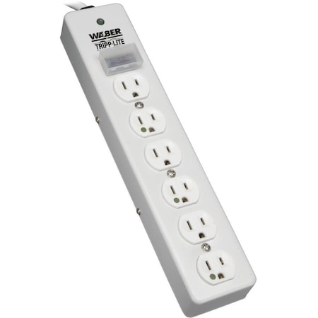 Tripp Lite Outlet Strip, Surge, Hospital Grade, 6 5-15R-HG, 5-15P-HG, 15 ft., White SPS-615-HG